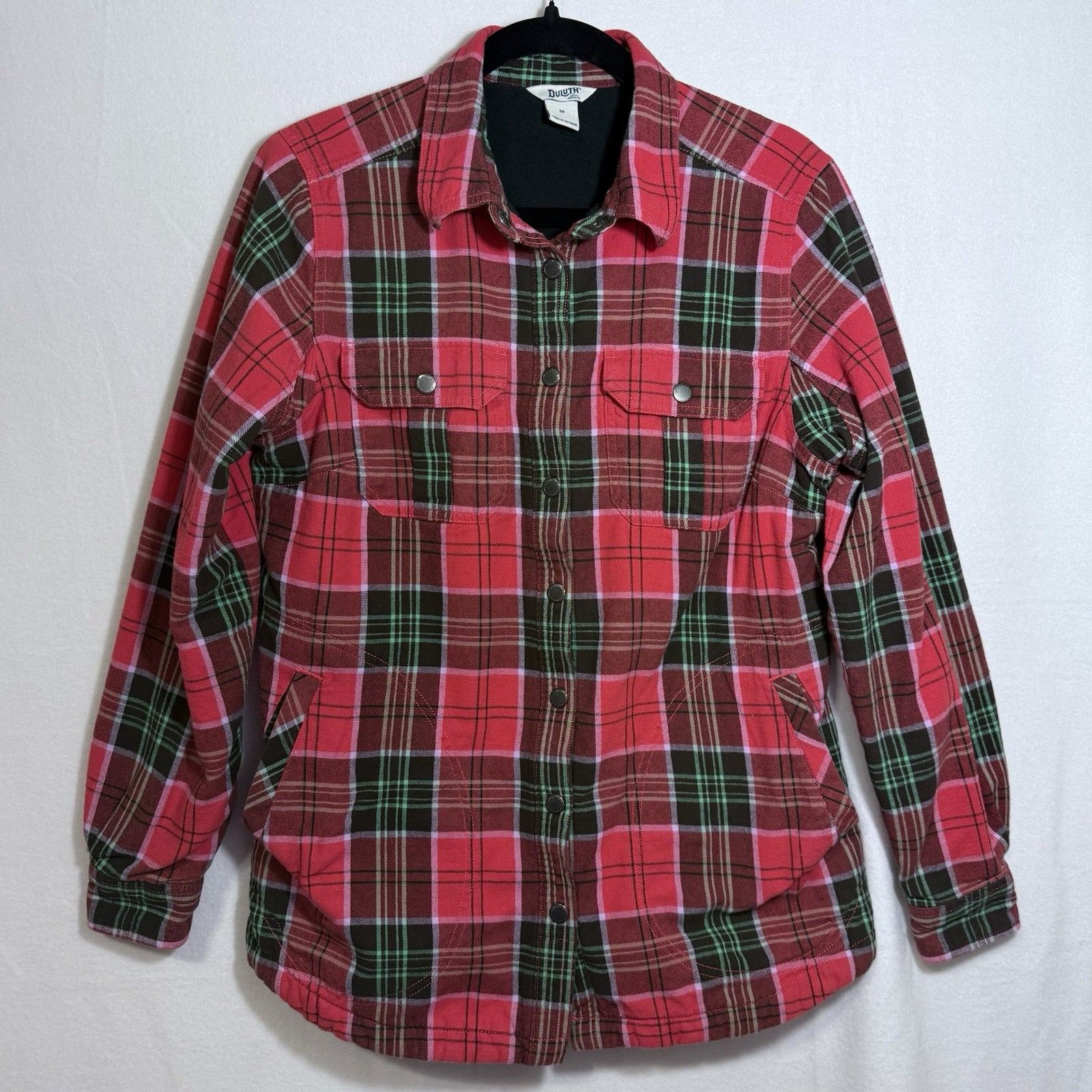 Duluth Free Swingin' Fleece Lined Neon Red Plaid Flannel Shirt Jacket Women's M